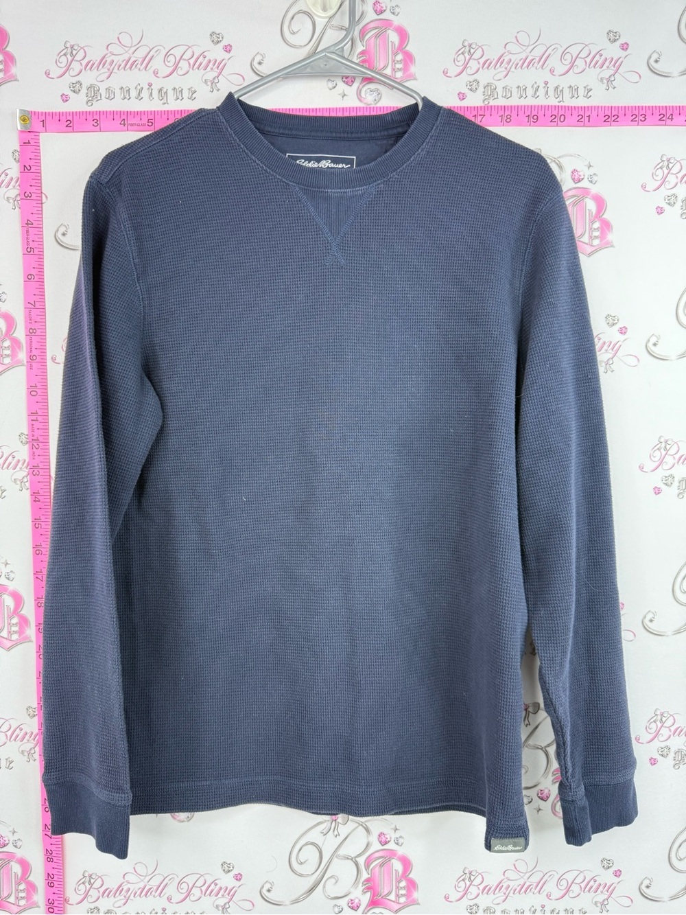 Eddie Bauer thermal long sleeve navy Men's Dark Blue Waffle Crewneck Sweater